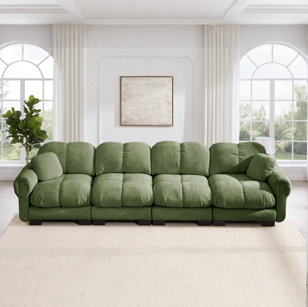 Divano modulare 330x86x90 cm in ciniglia verde