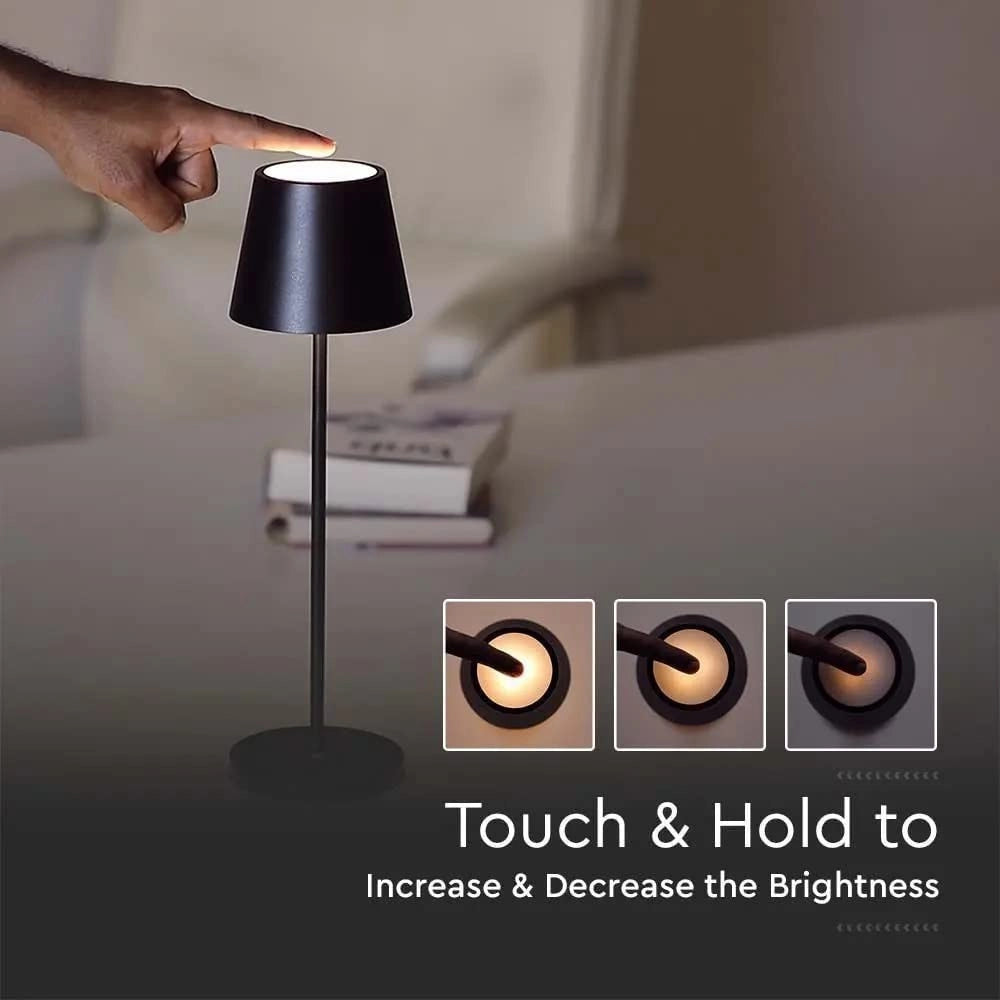 Trade Shop - Lampada Da Tavolo Led Dimmerabile Touch Nera Wireless Luce Bianca Calda 3000k 2w -