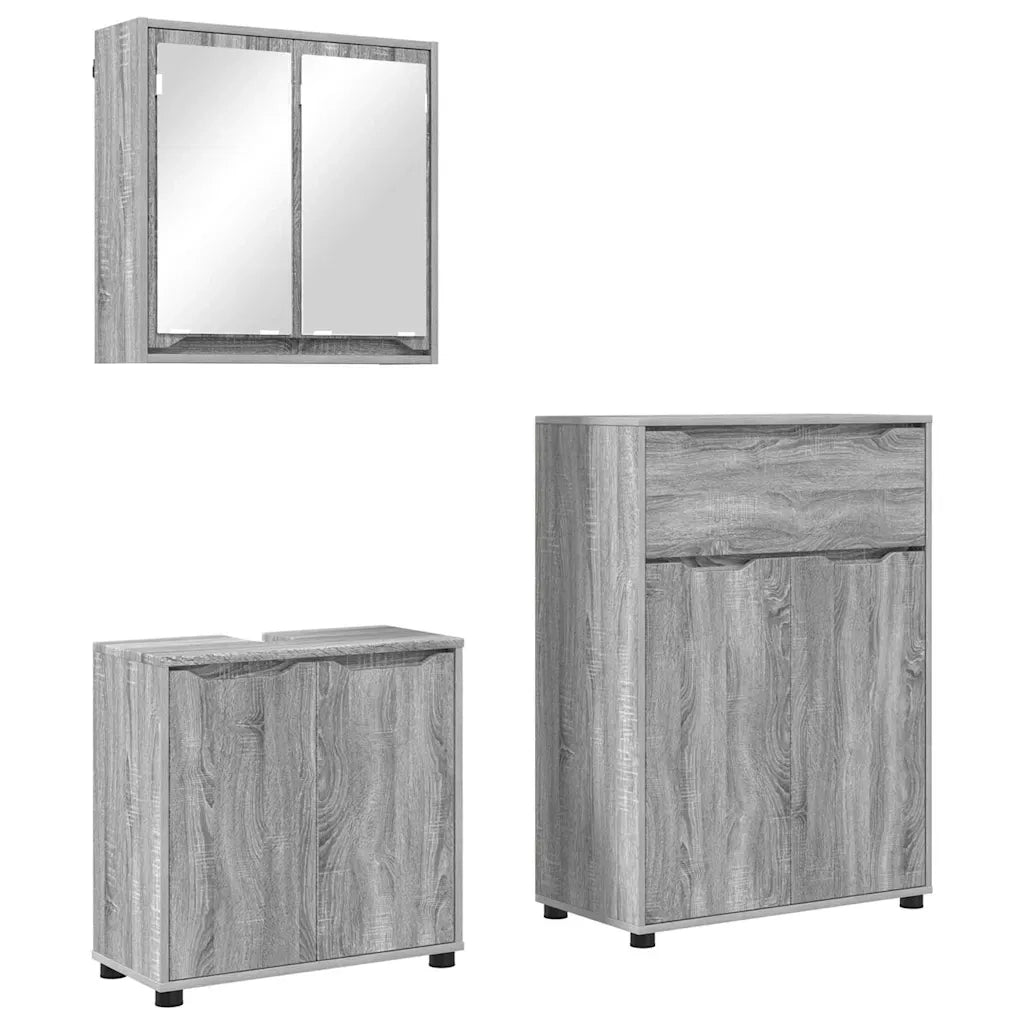 Set di mobili per il Bagno | Armadio da bagno con cassetto 3 pz Grigio Sonoma