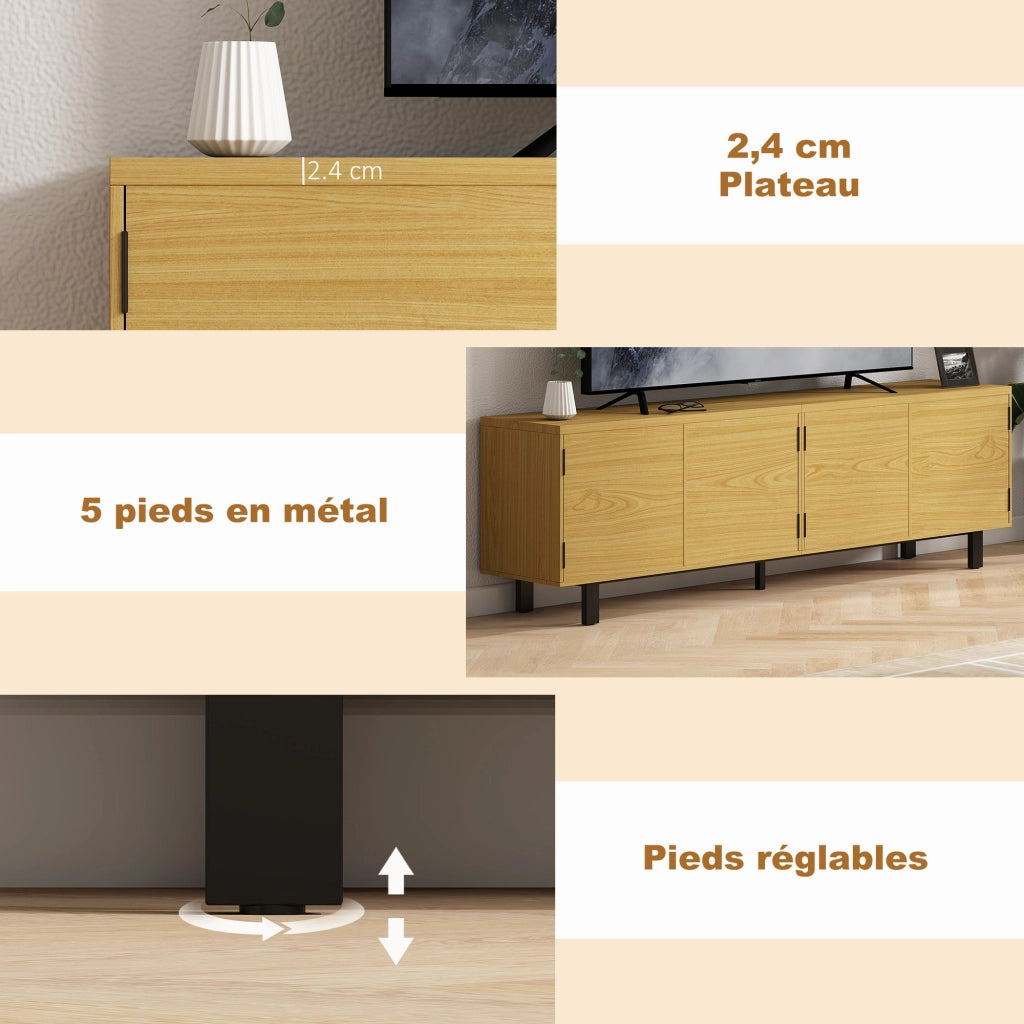 Mobile TV 180 cm con 4 ante a pressione ¨C zephmum ¨C legno naturale 180x35x55,5 cm