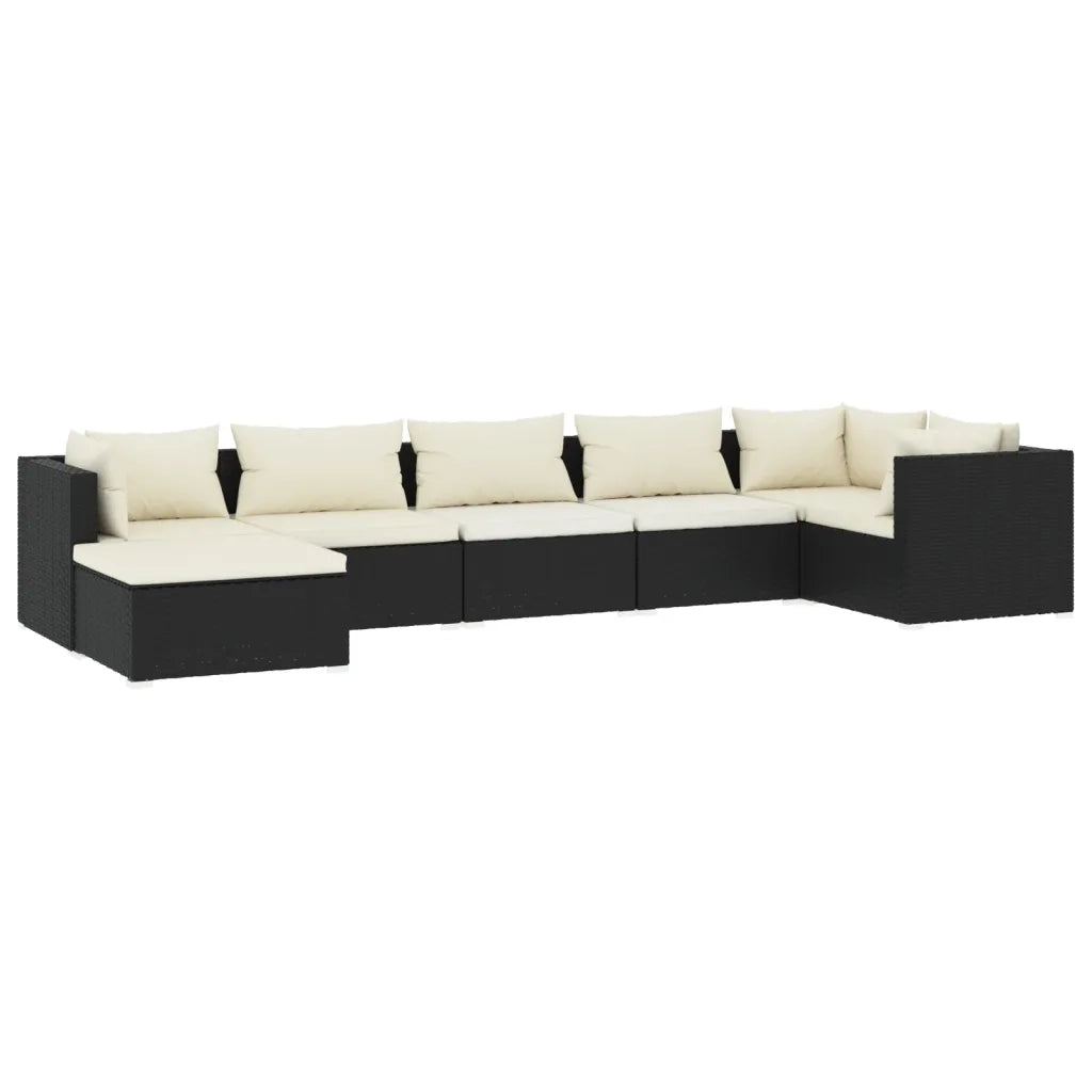 Set Divani da Giardino 7 pz con Cuscini in Polyrattan Nero cod mxl 41193