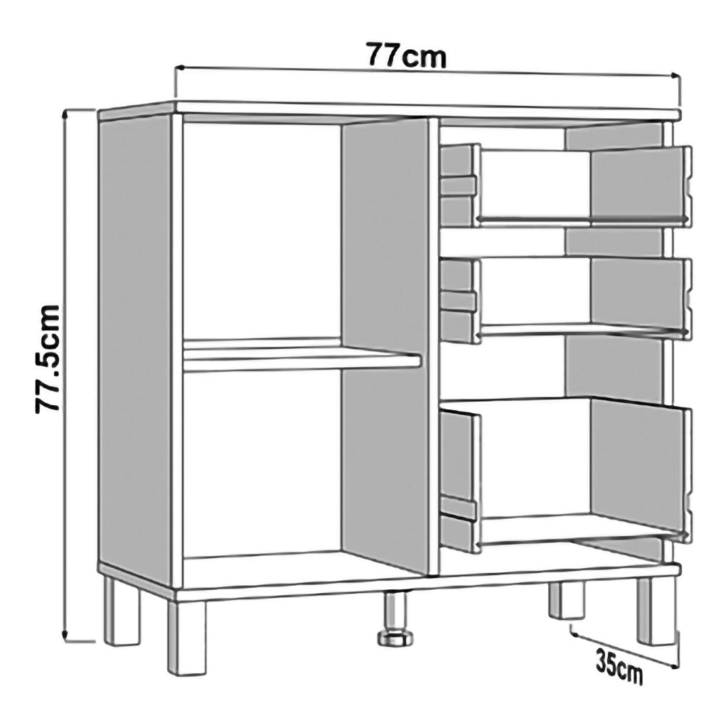 Madia Ollant, Credenza 3 Cassetti, 77x35x78h cm Marrone Rovere Nodi