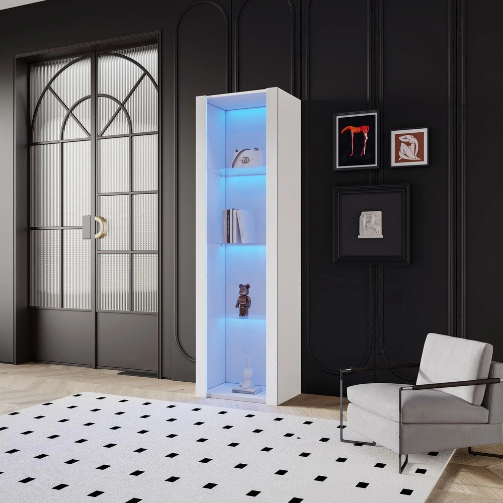Vetrina Bianca Lucida con Illuminazione LED ¨C MINIMAL ¨C 3 Ripiani in Vetro, 55x38x166 cm