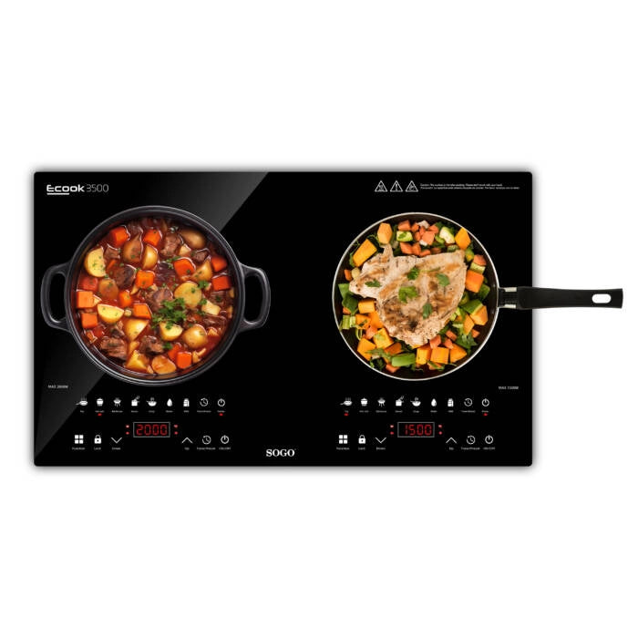 Piano cottura a induzione doppio 3500W con 2 zone, controllo touch e 7 programmi, temperatura 60-300°C per cucina - Sogo