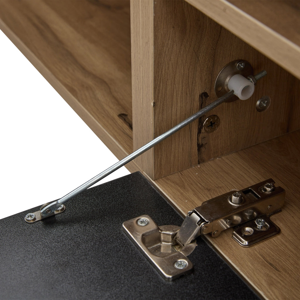 Mobile TV Sospeso con 2 Ante 1 Ribalta e LED per Soggiorno in Pannelli Nero e Legno Naturale 180 x 37 x 36 cm