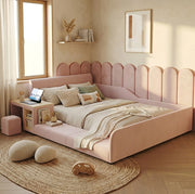 Letto imbottito per bambini con scrivania, sgabello e mensola 140x200 cm rosa