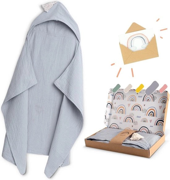 Asciugamano con cappuccio per bambini 75 cm x 100 cm, regalo di compleanno per bambino e bambina (blu-grigio)