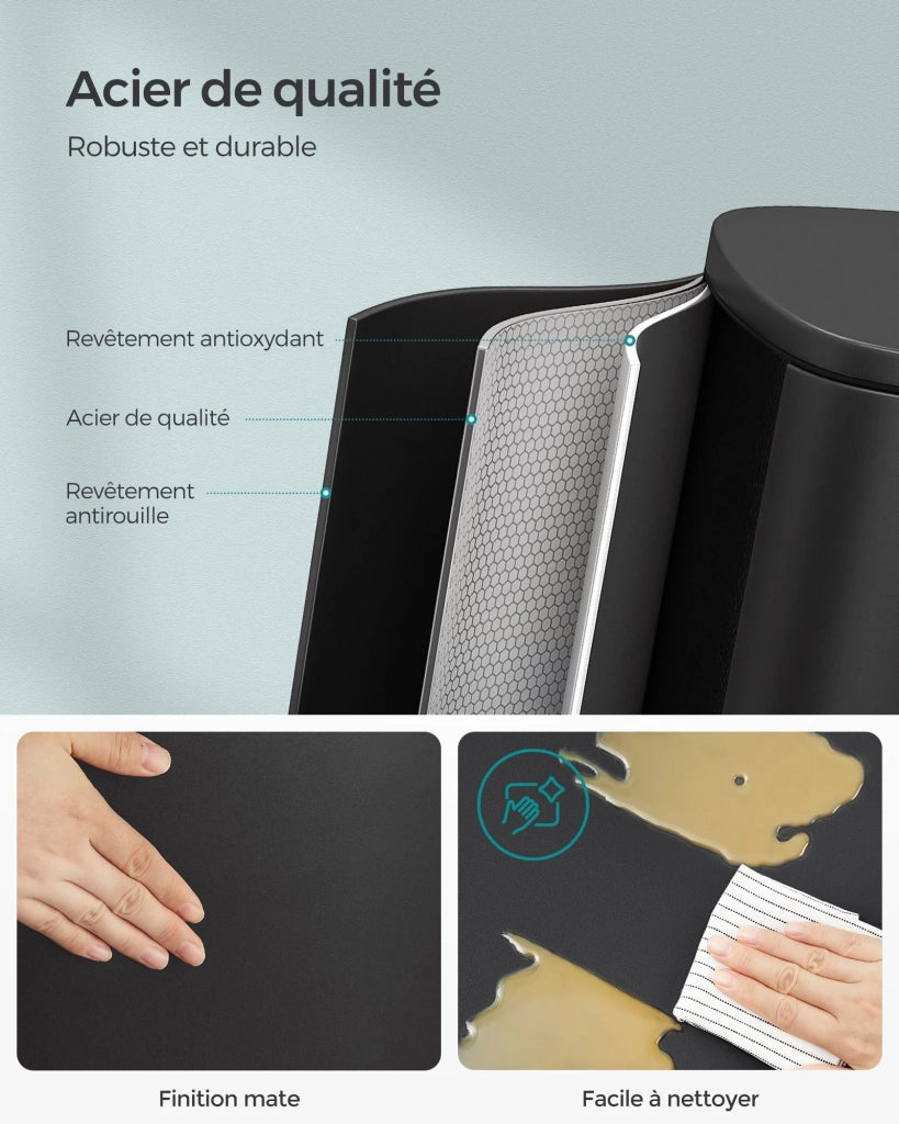 Pattumiera a pedale da 50 litri con secchio interno in plastica coperchio con chiusura ammortizzata antiodore nera 12_0007186