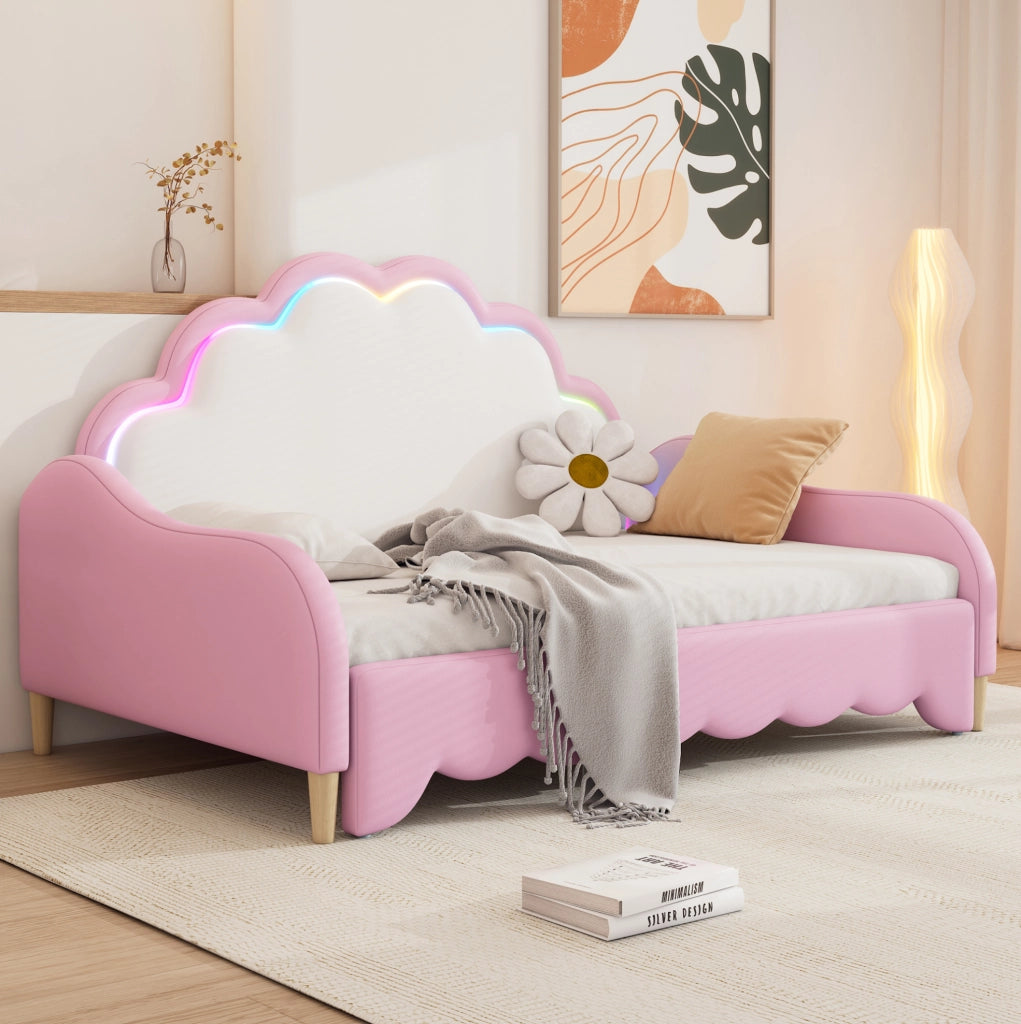 Letto divano trasformabile 140x200 cm con LED, rosa