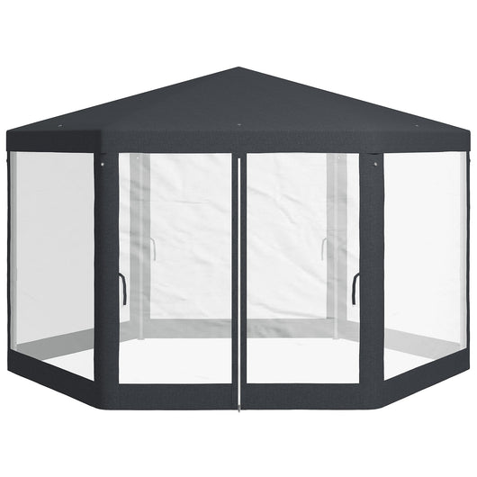 Gazebo da Giardino Esagonale con Doppio Ingresso 3.94x3.94x2.5 m in Metallo e Poliestere Grigio