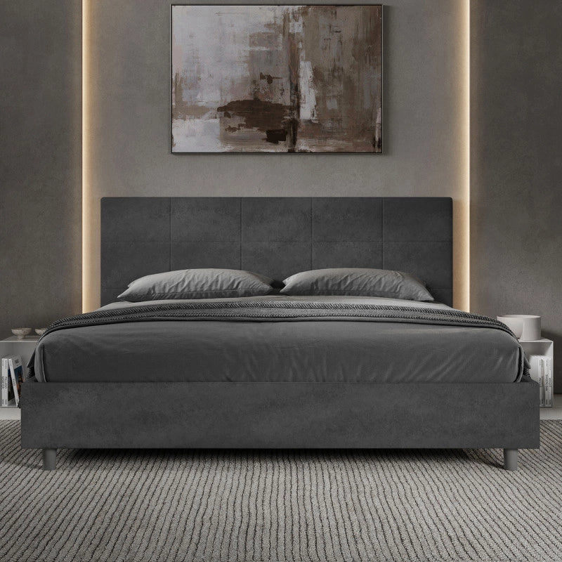 Letto imbottito Matrimoniale 190x190 cm Mika - Con rete,Microfibra,Grigio