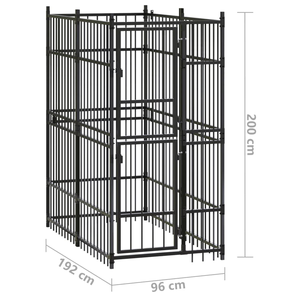 Cuccia/gabbia/recinto per cani da esterno acciaio 1,84 m² nero 02_0041776