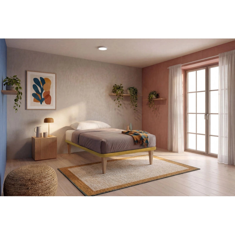 Letto imbottito Singolo 80x200 cm Tessis - Con rete,Microfibra,Ocra