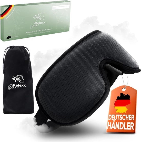 Slaapmasker ademend 3D - Comfortevole e morbido per donne e uomini - 100% bloccante luce - Tasca di trasporto - Orecchiera - Schiuma espansa (nero)