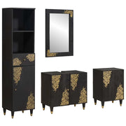 Set di Armadi da Bagno 4 pcs Nero Legno di mango massello