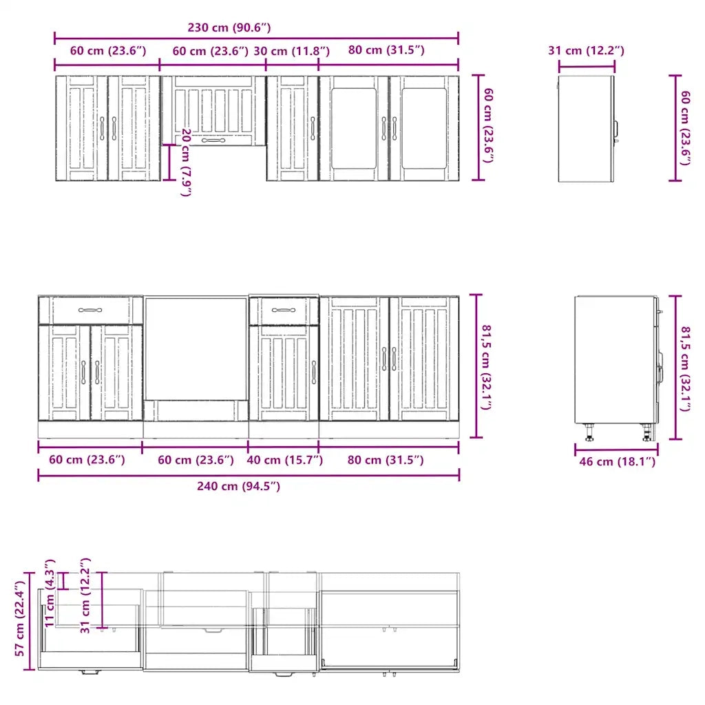 Set Mobili da Cucina 8 pz Lucca Bianchi Lucido in Truciolato 3314833