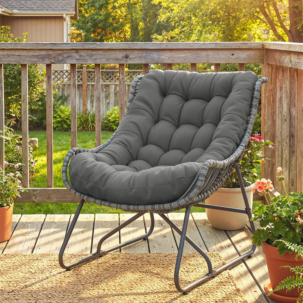 Poltrona da giardino in polyrattan con cuscini ¨C zephmum ¨C grigio, portata 120kg