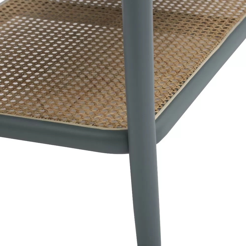 Tavolino contemporaneo legno paglia grigio shabby 100x50x43 - Mobili 2G
