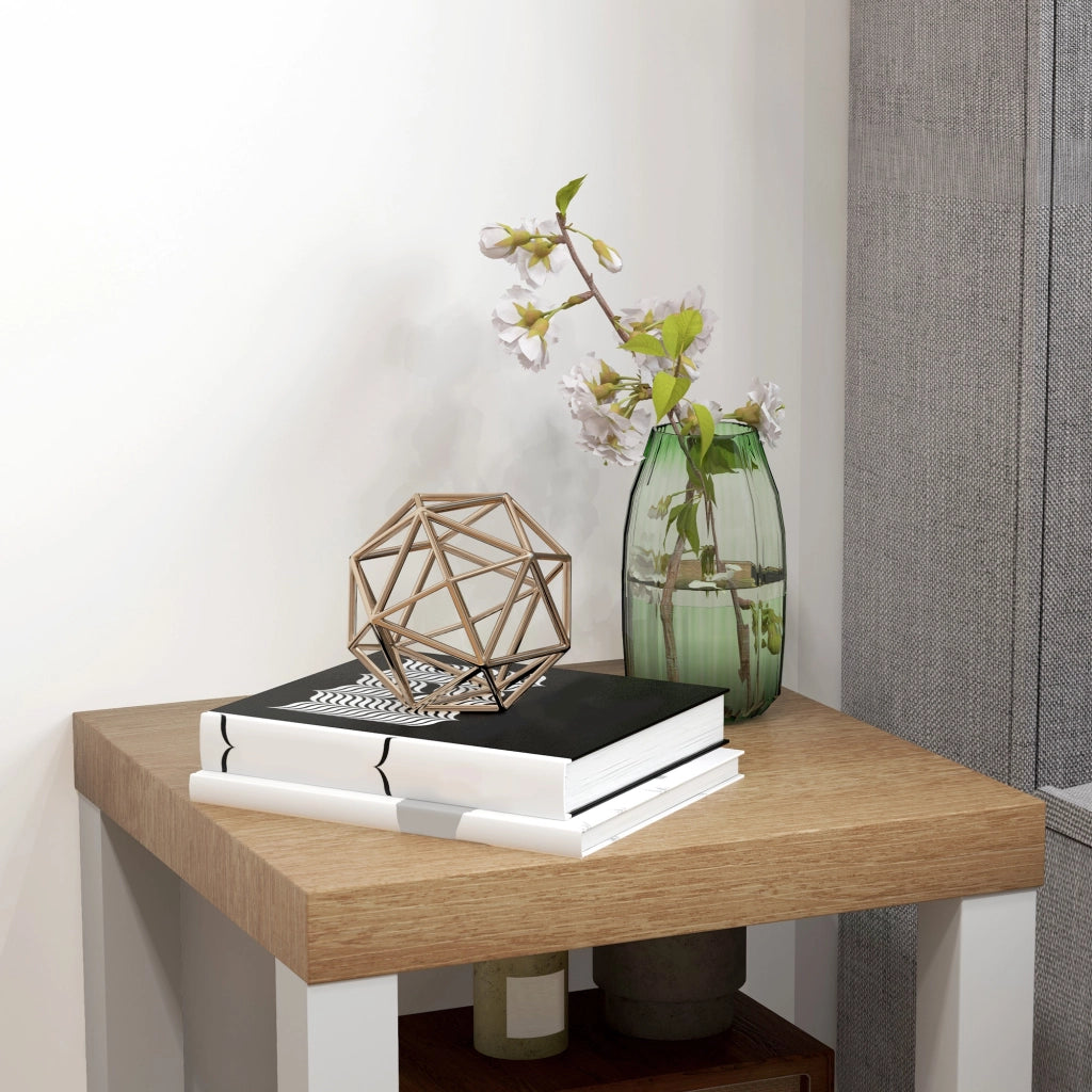 Tavolino con Ruote e Ripiano Aperto ¨C Zephmum ¨C Naturale e Bianco 40x40x40 cm