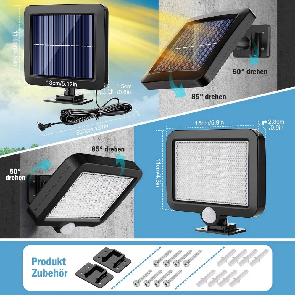 2X FARO FARETTO LED ESTERNO 30W A ENERGIA SOLARE LUCE GIARDINO SENSORE MOVIMENTO