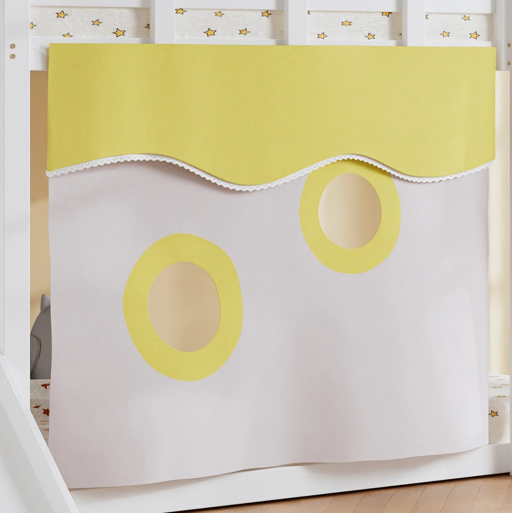 Letto a soppalco ULEVR 90x200 cm con scala, scivolo, tende e sponde di sicurezza, bianco