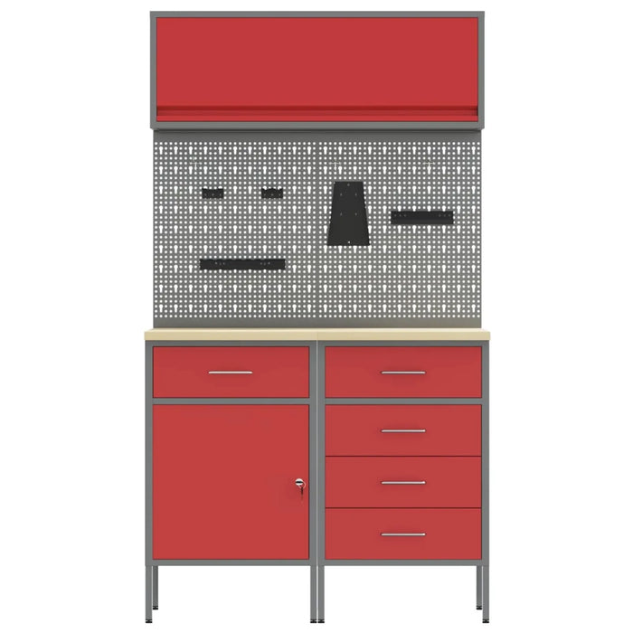 Set di mobili da lavoro con cassetto con blocco 5 pcs Rosso 3321427