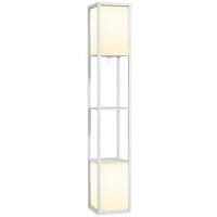 Lampada da Terra Moderna con 2 Paralumi e 2 Ripiani per Lampadine E27 Max. 40W, 26x26x156 cm, Bianco