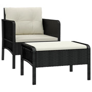 Set da Giardino 2 pz | Set Salotto da Giardino con Cuscini Nero in Polyrattan