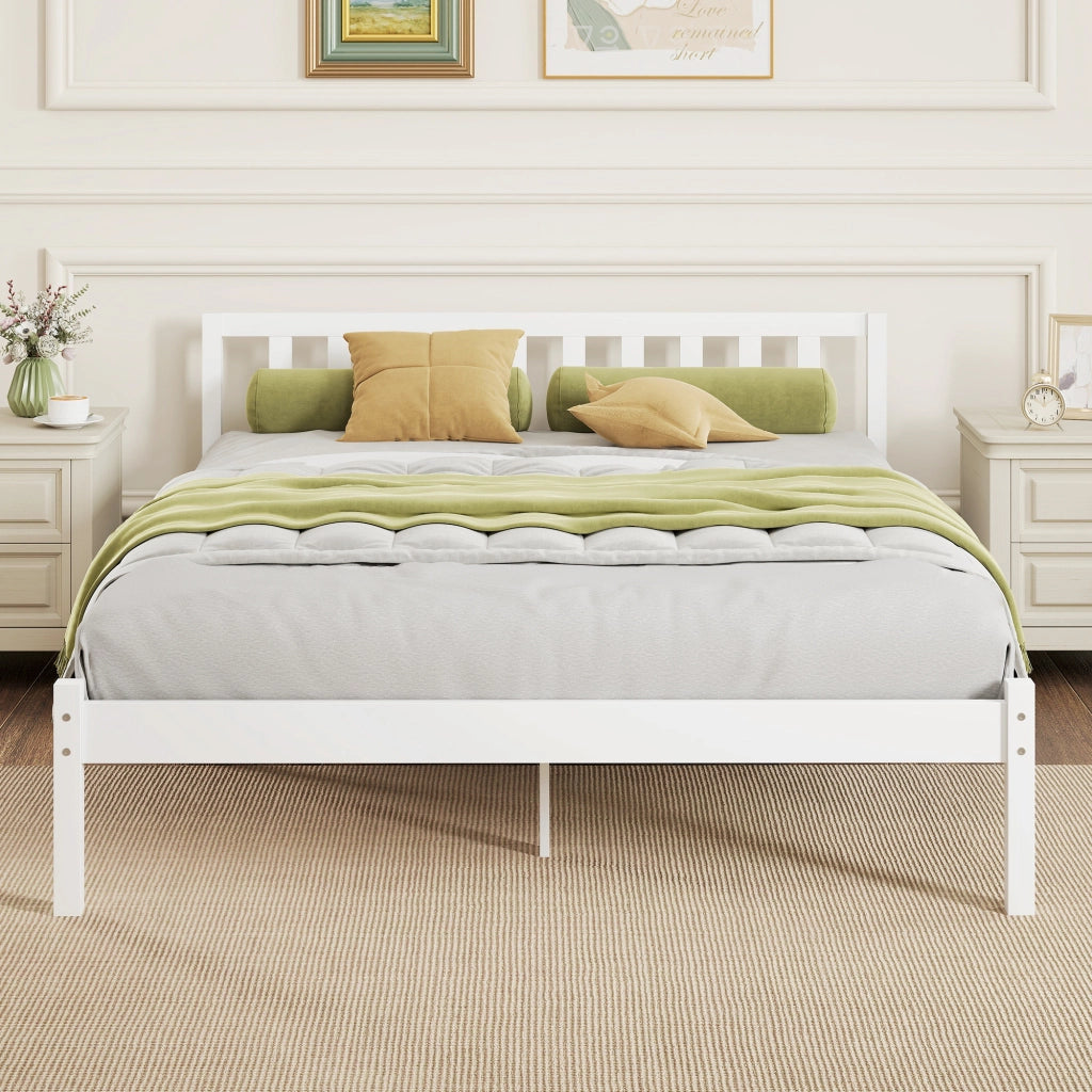 Letto singolo in legno massello con testiera e rete a doghe 140x190 cm ¨C zephmum ¨C bianco