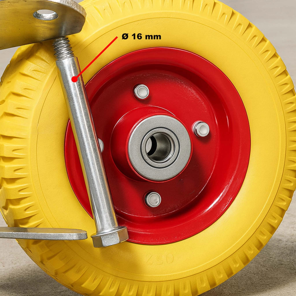 Set 4 ruote girevoli da trasporto, antiforatura, 220x58 mm, 100 kg/ruota, con piastra di montaggio