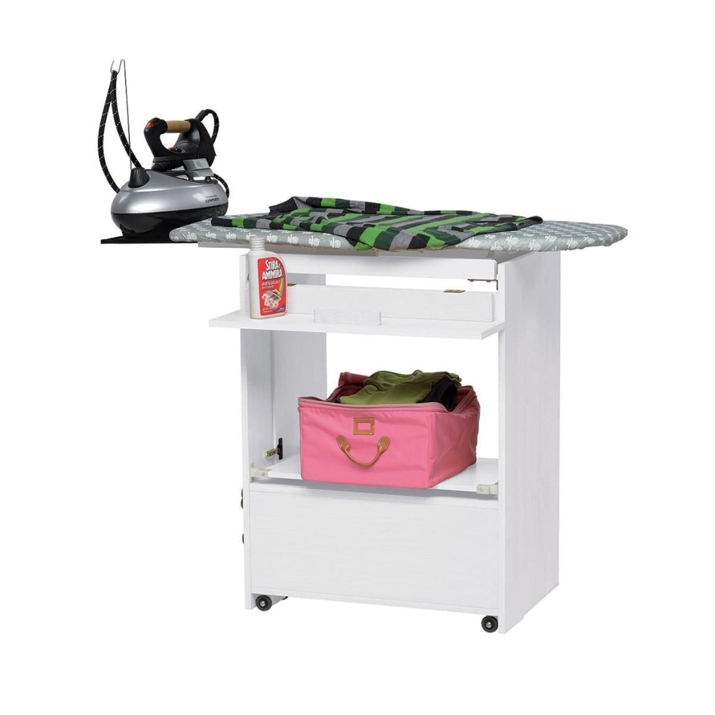 Foppapedretti 9900330710 Stiraemolla Mobile Asse da Stiro Ripiegabile con Ruote Piano 101x49 cm colore Bianco