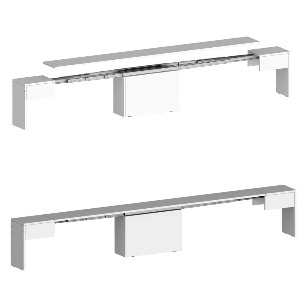 Panca Yutu, Seduta per tavolo da pranzo, Panca singola allungabile, 290x25h45 cm, Bianco lucido