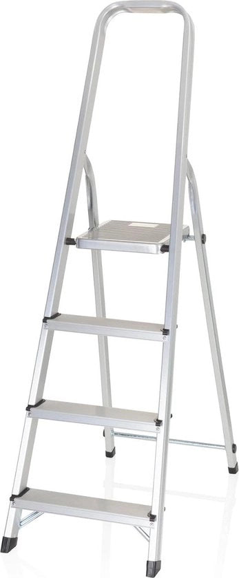 Scale aerea a 4 gradini con cerniera di sicurezza - alluminio - sostenibile fino a 150 kg - colore argento