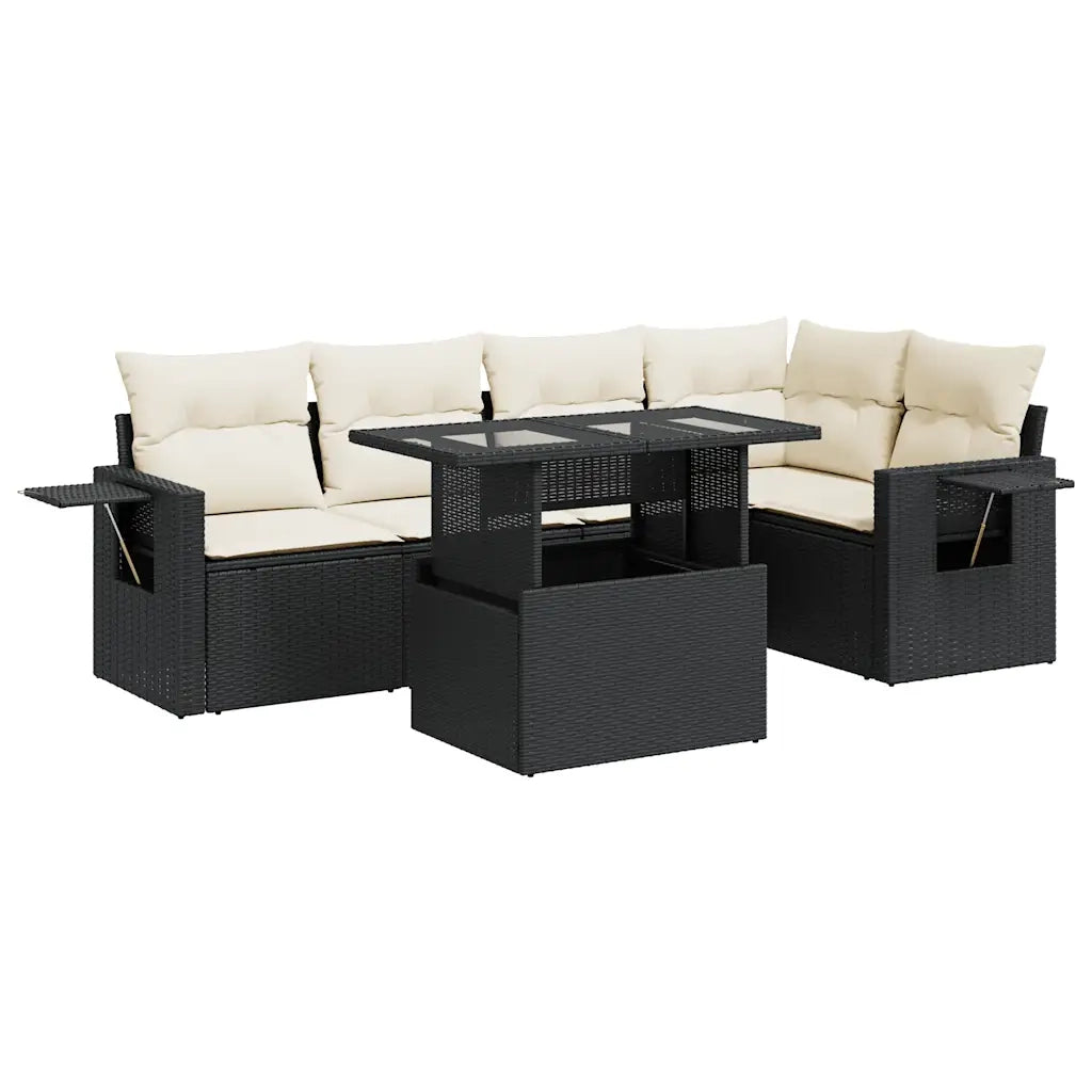 Set Divano da Giardino 6 pz con Cuscini Nero in Polyrattan