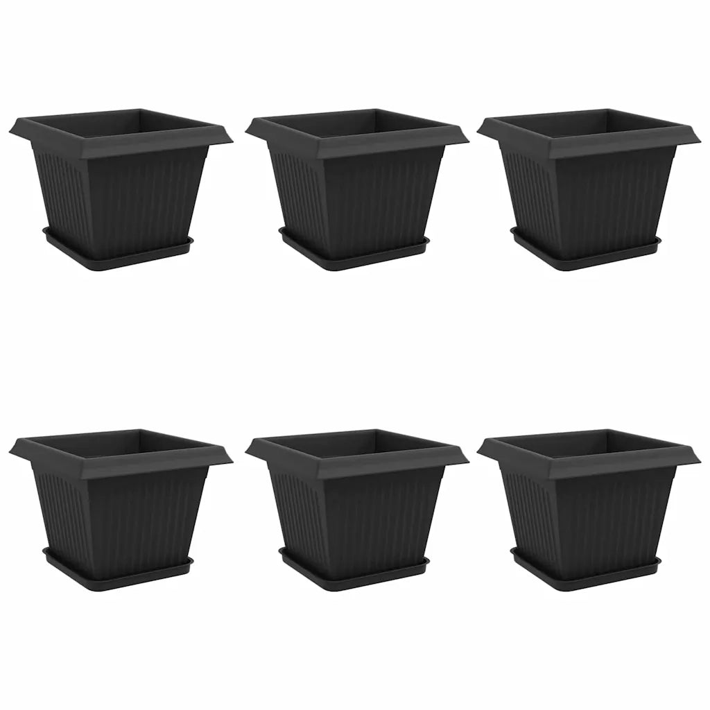 Fioriere | Cassetta per fiori | Vasi per Piante 6 pz Nero 28,5 x 28,5 x 22 cm Plastica