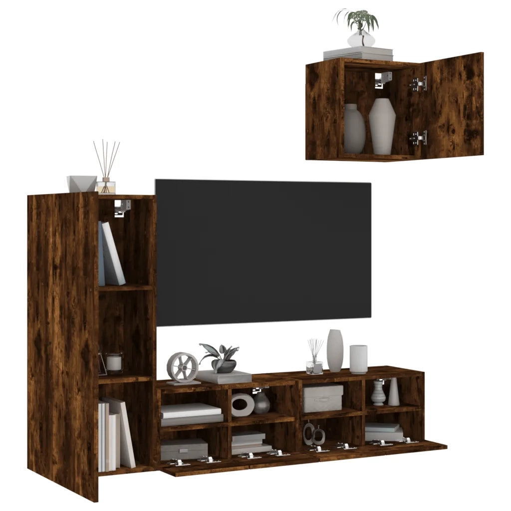 Mobili TV a Muro 4pz | Armadietto TV | Mobile Porta TV Rovere Fumo in Legno Multistrato