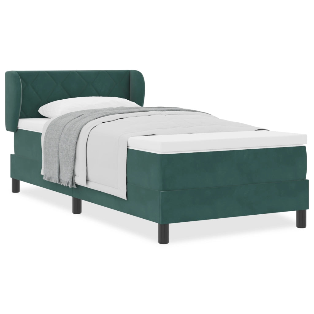 Letto Box Spring con Materasso Verde Scuro 90x200 cm Velluto