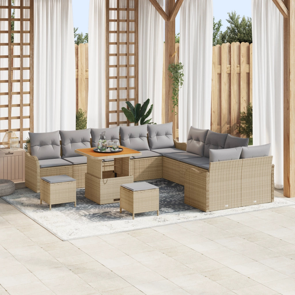 Set di Divani da Giardino  da 13 Pezzi con Cuscini Beige in Rattan Sintetico Acacia