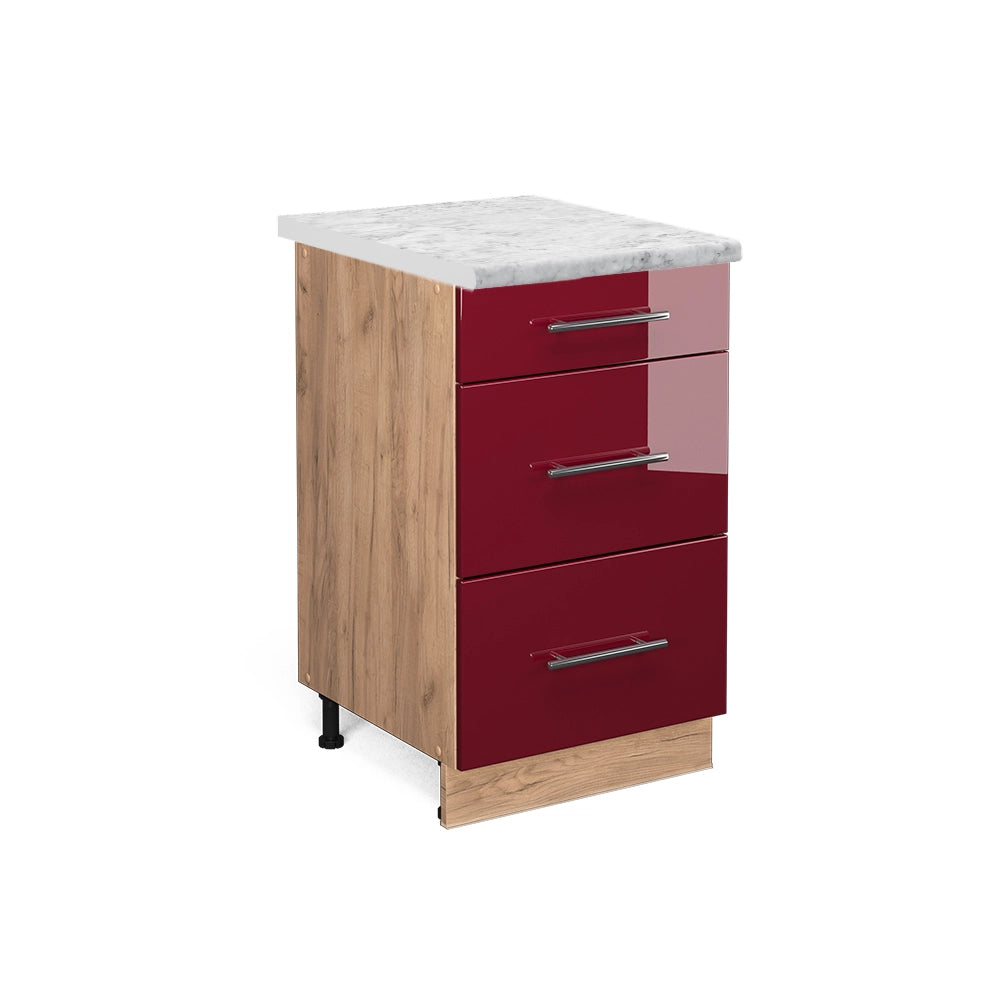 Mobiletto base per cucina Fame-Line Bordeaux lucido/Rovere dorato 50 cm, PL Marmo Vicco