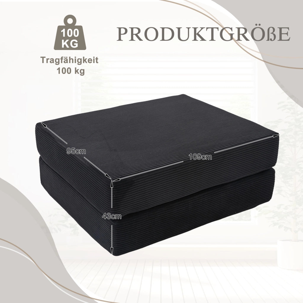 POUF pieghevole convertibile 109x95x43 cm in corduroy nero