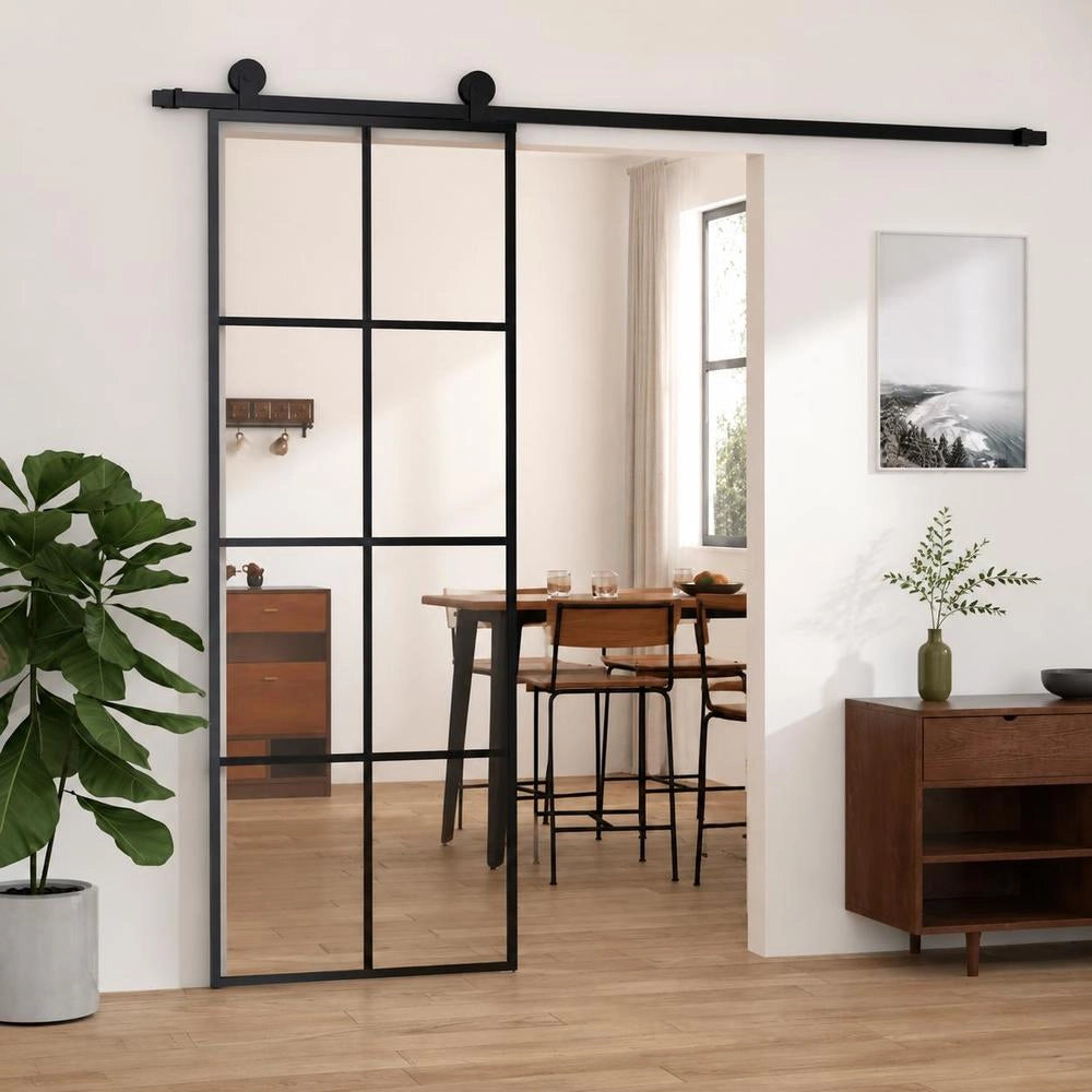 Sliding Door Black 76x205 Cm Tempered Safety Glass And Aluminum