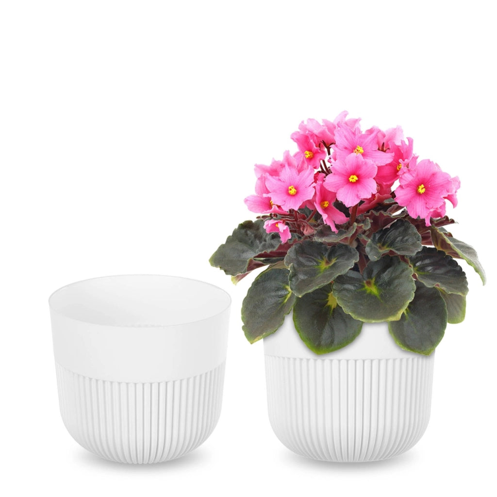 Vaso da fiori KADAX, Coprivaso, 13 cm, Plastica, Rotondo, A coste, Bianco