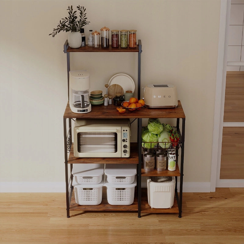 Scaffale da cucina per microonde, mobile con 5 ripiani, marrone scuro rustico