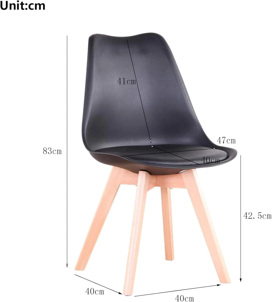 GrandCA HOME Set di 4 Sedie da Pranzo con Gamba in Faggio Massello, Design Retrò, Sedia Imbottita, Sedia da Cucina, in Legno, Nero