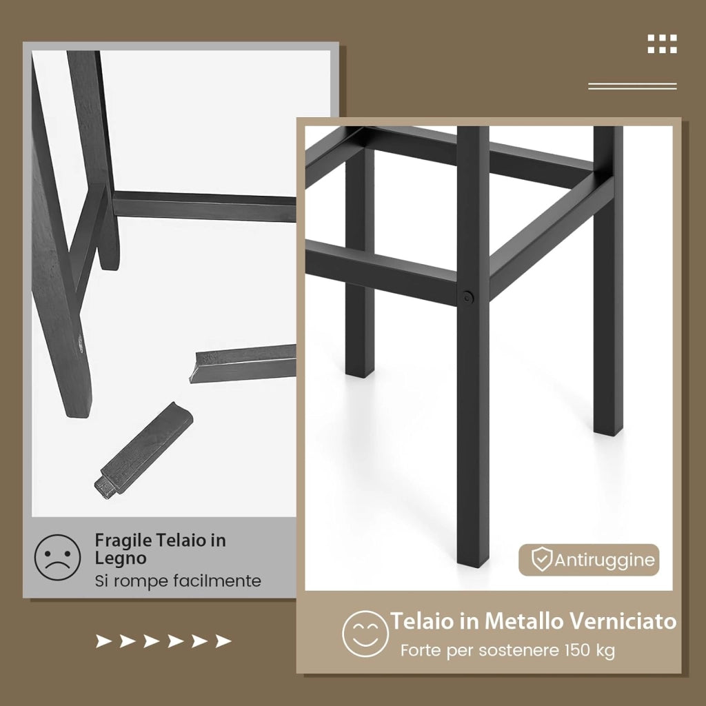 Set di 4 Sgabelli da Bar, Sgabello da Bar con Gambe in Metallo e Poggiapiedi, Sgabello senza Schienale per Cucina, Sala da Pranzo e Bar, 30 x 30 x 65 cm