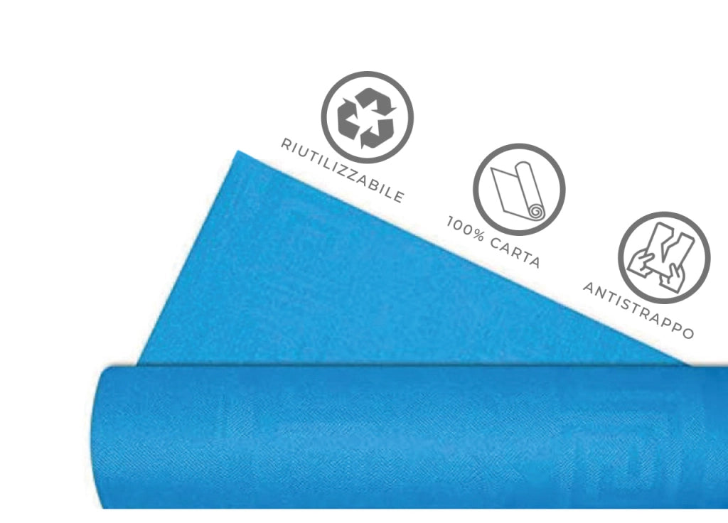 Rotolo Tovaglia Tinta Unita Per Feste Antistrappo 100% Carta Made Italy 5mtx1,20mt - 5 Metri - Azzurro