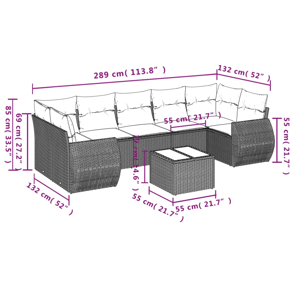 Set Divani da Giardino con Cuscini 8 pz Nero in Polyrattan 3221135