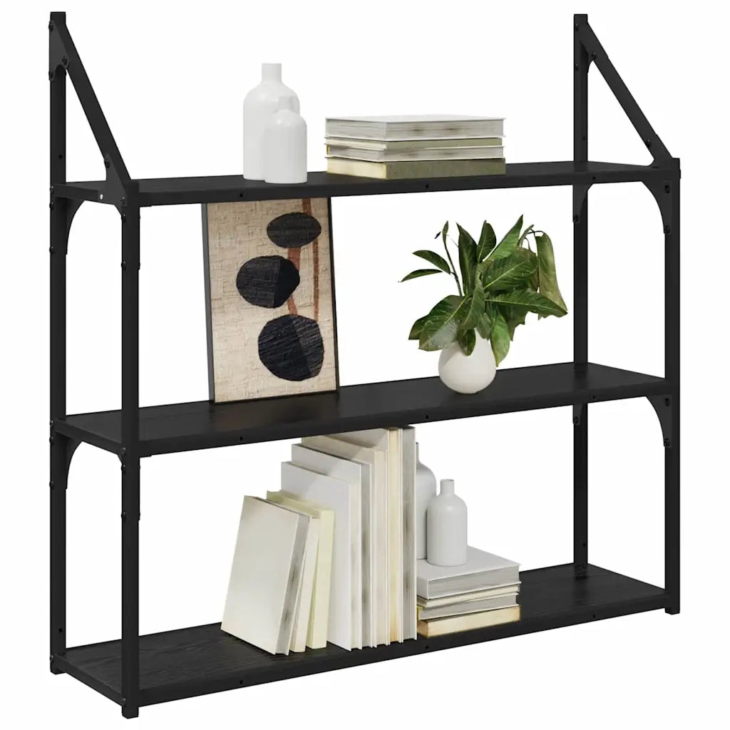 Scaffale da parete A parete Rovere Nero 80 x 21 x 78,5 cm 882795