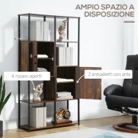 Libreria Stile Industriale con 4 Ripiani e 2 Armadietti, 90x30x159.5cm, Nero e Marrone