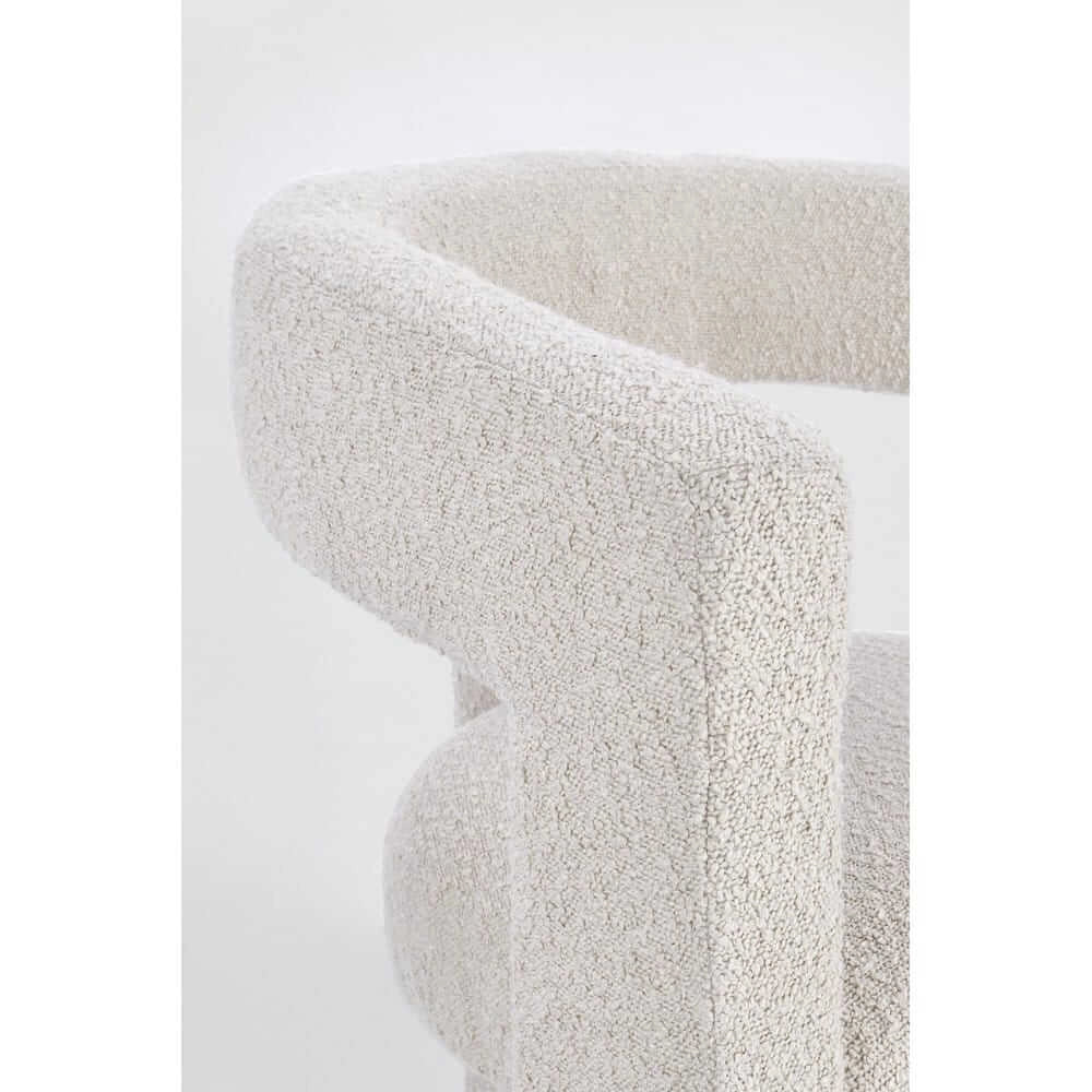 Sedia con Braccioli Imbottita in Tessuto Bouclé Avorio - ISABELLA